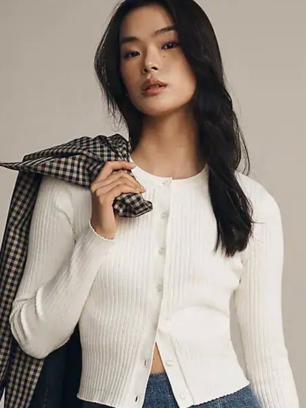 Reformation Joanne White Ribbed Cardigan